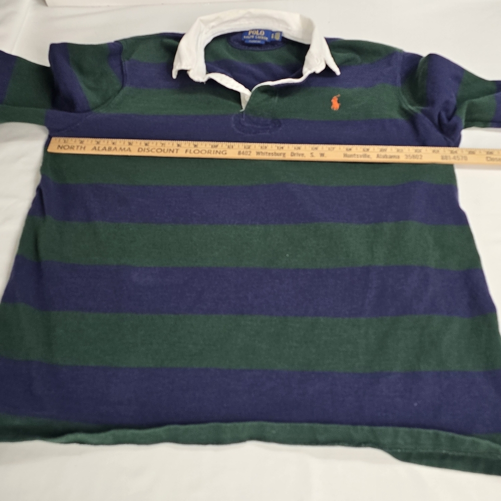 Polo Ralph Lauren Iconic Rugby Striped Collared Shirt XL Green Blue - Picture 6 of 7